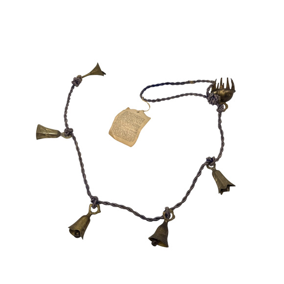 Brass Bells VTG On Silver String Made In India Lot Of 6 Bells Holi Etc. Yoga - Picture 1 of 6